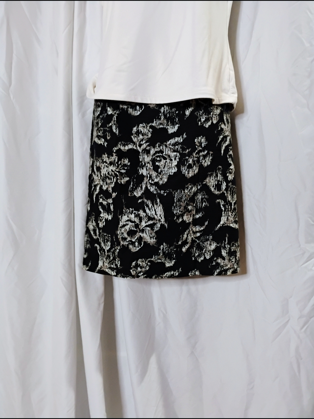 Saks Fifth Avenue Black & White Floral-Print Pencil Skirt
